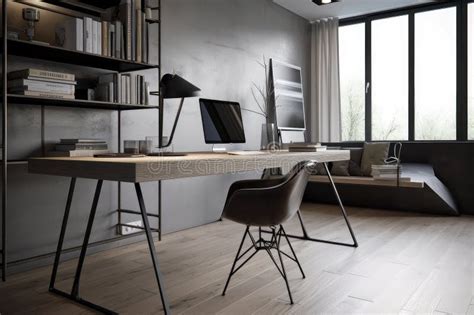 Industrial Desk, with Metal Legs and Minimalist Design, in Sleek Office ...