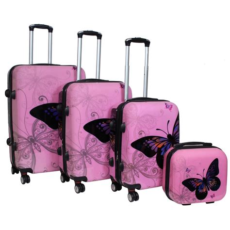 World Traveler Butterfly Light Pink 4-piece Hardside Spinner Luggage ...