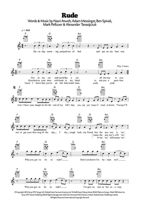 Rude sheet music by MAGIC! (Ukulele – 120465)