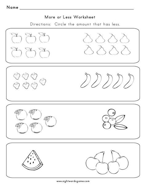 More Less or Equal | Preschool worksheets, Kindergarten worksheets ...