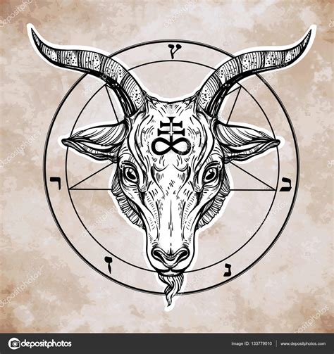 Pentagram with demon Baphomet, Satanic goat head. — Stock Vector © Katja87 #133779010