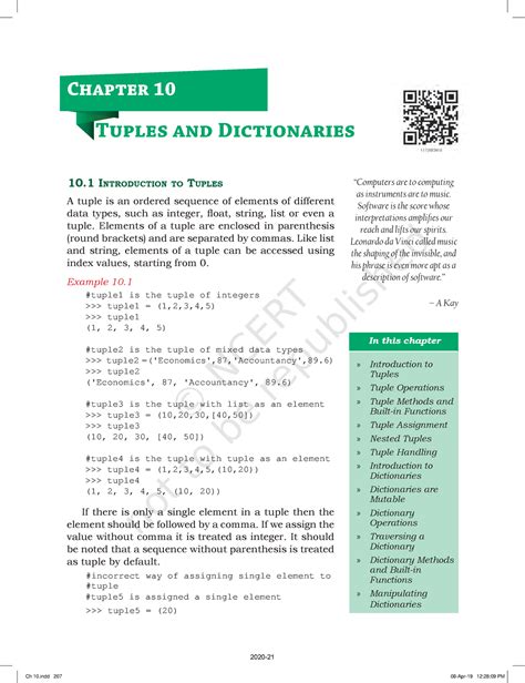 Kecs110 - COMPUTER SCIENCE XI CHAPTER10 - 10 IntroductIon to tuples A tuple is an ordered ...