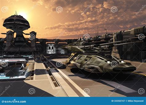 Futuristic Military Base And Antigravity Tank Royalty Free Stock ...