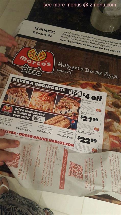 Menu at Marco's Pizza pizzeria, Hemet