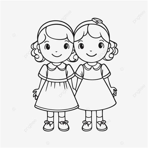 Two Sisters Coloring Pages On A White Background Outline Sketch Drawing ...