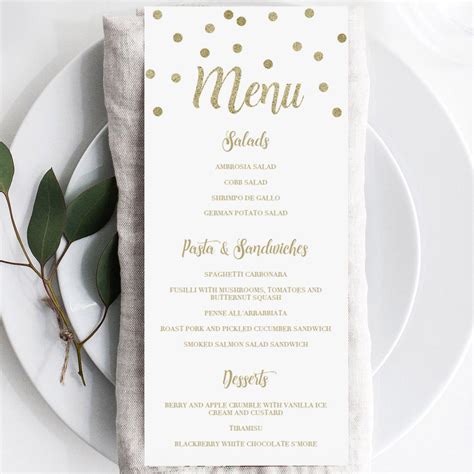 Gold Menu Template Faux Gold Confetti | Printable Baby Shower Menu ...