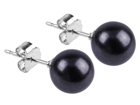 Sterling Silver 7-7.5mm Round Black Pearl Stud Earrings - cooksongold.com