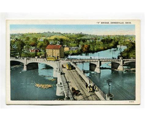 Y Bridge Zanesville Ohio vintage postcard