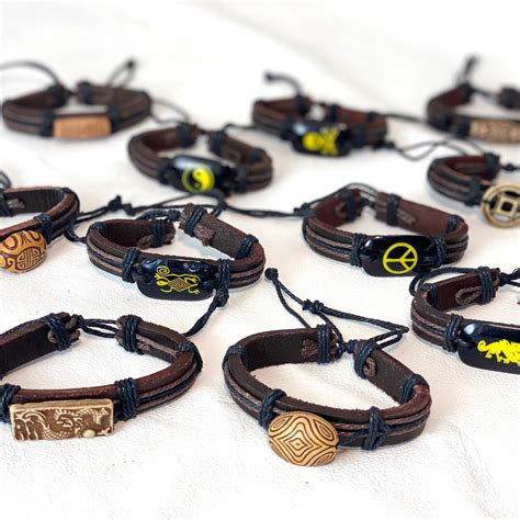 Handcrafted Leather Bracelets with Bead Accents - 12 Pack | Leather ...