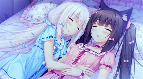 bedroom, Bed, Neko Para, Vanilla (Neko Para), Chocolat (Neko Para), Sleeping, Anime girls ...