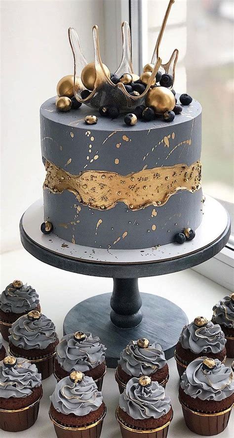 37 Pretty Cake Ideas For Your Next Celebration : Grey and Gold Cake ...