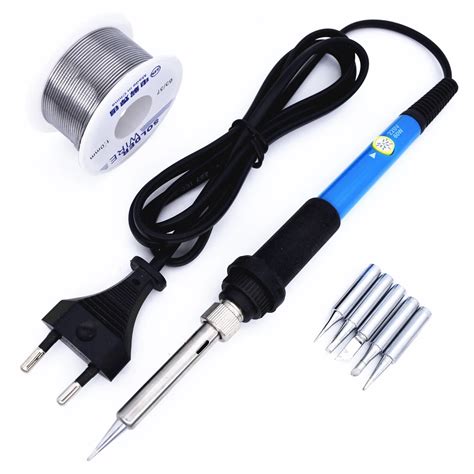 60W 220V Electric Soldering Irons Kit Temperature Adjustable with Tin Soder Wire 5 Iron Tips ...