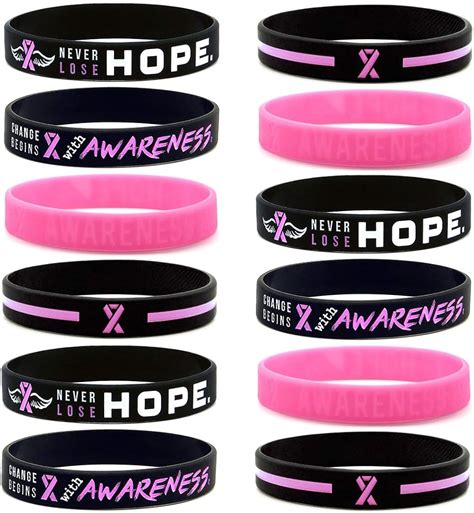 Amazon.com: (12-pack) Assorted Breast Cancer Awareness Bracelets - Wholesale Bulk Pink Ribbon ...