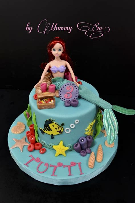 Ariel and Flounder one layer cake | Little mermaid cakes, Birthday cake girls, Mermaid cakes