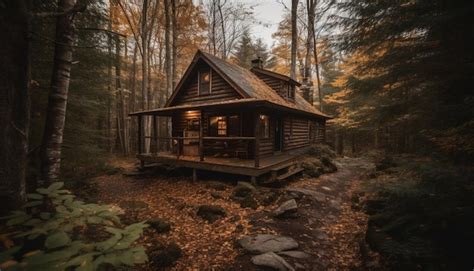 Premium AI Image | Abandoned log cabin in spooky forest a mystery of history generated by AI