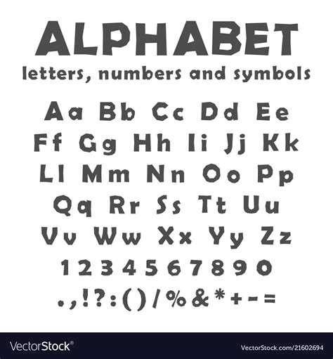 English alphabet numbers and symbols Royalty Free Vector