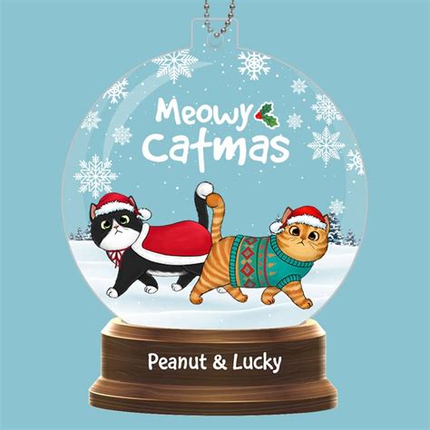 Cat Christmas Walking In The Snow Globe Personalized Acrylic Ornament ...