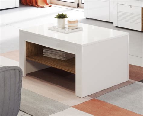 Calvino High Gloss White & Walnut Coffee Table Loung Furniture - furniturefactor.co.uk | Walnut ...