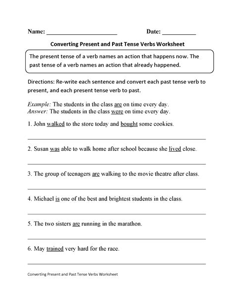 Past And Present Tense Verbs Worksheets