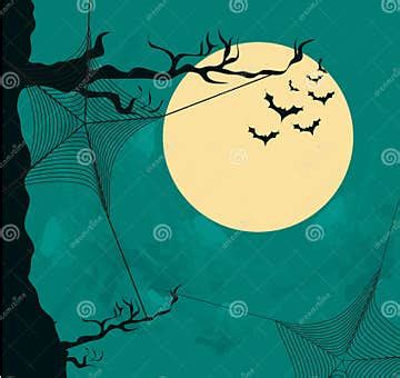 Halloween Background with Moon and Spider Web Stock Illustration ...