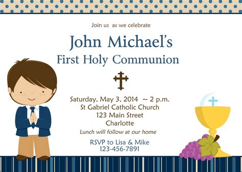 First Holy Communion Invitation Boys First Communion