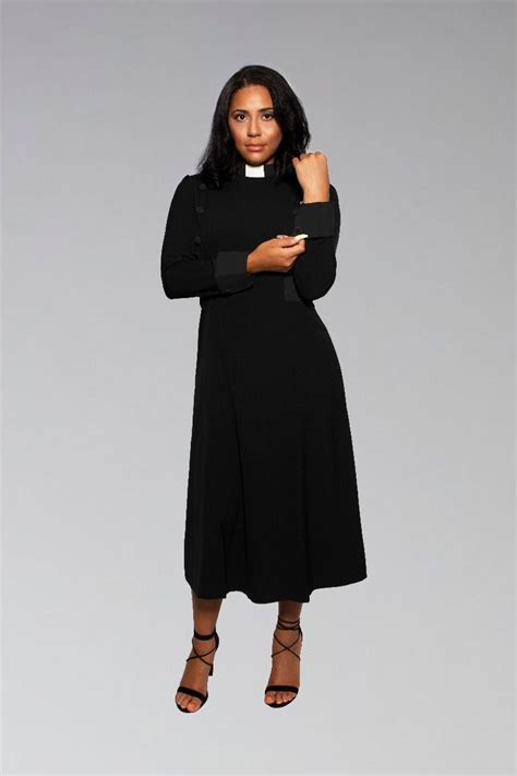 Women's Clergy Dress Black with Black Designer Buttons | Clergy women, Church dresses for women ...