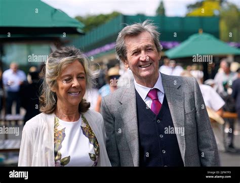 Melvyn Bragg and Gabriel Clare-Hunt arrive on day eight of the 2022 Wimbledon Championships at ...