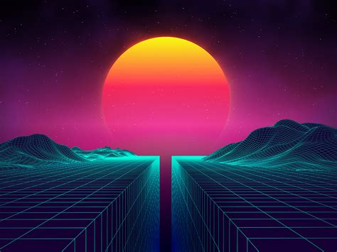 Retro background futuristic landscape 1980s style. by DamienArt on Dribbble