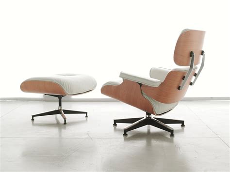 Charles Eames Style Lounge Armchair and Ottoman White Color