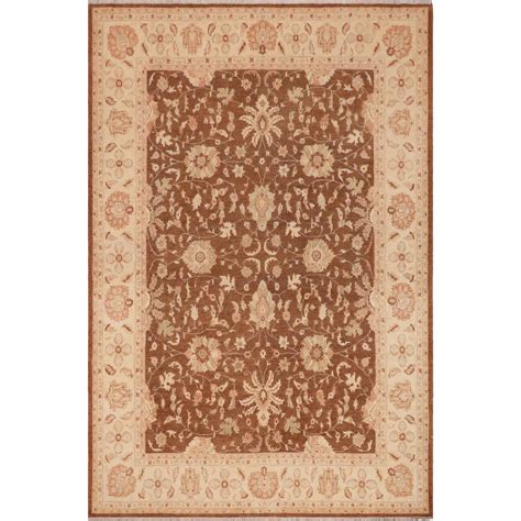 Bohemian Ziegler Charolet Brown Beige Hand-knotted Wool Rug - 9 ft. 4 in. x 11 ft. 10 in. - Bed ...