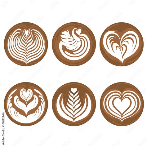 Coffee Latte Art Logo Icon Rosetta, Swan, Heart, Tulip, Tree Set Stock Vector | Adobe Stock