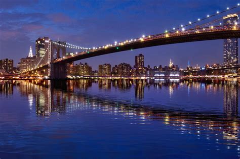Sunset over New York City Manhattan Skyline Brooklyn Bridge | Justin ...