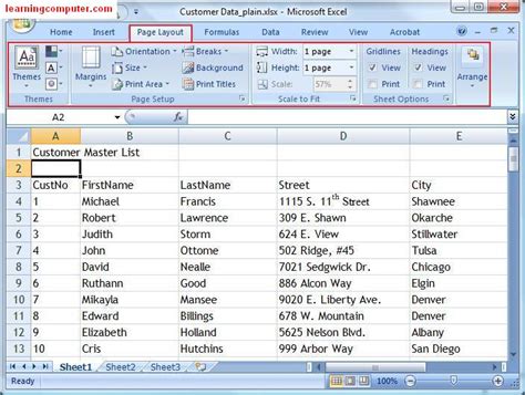 Microsoft Excel::Page Layout Tab