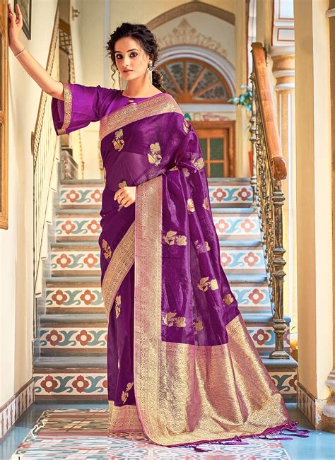 Buy Organza Purple Traditional Designer Saree : 218991