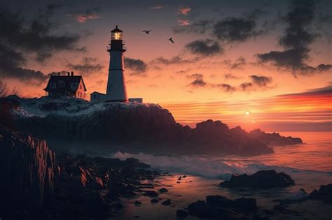 Premium Photo | Lighthouse at sunset.