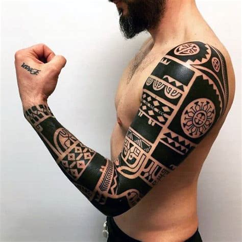 75 Tribal Arm Tattoos For Men - Interwoven Line Design Ideas