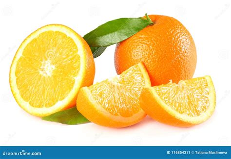 Healthy Food. Orange with Green Leaf Isolated on White Background Stock Image - Image of closeup ...