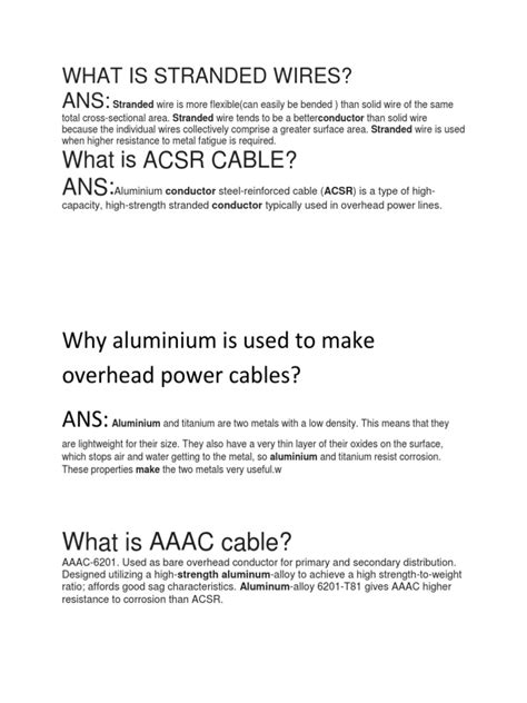 What Is Acsr Cable? Ans:: Why Aluminium Is Used To Make Overhead Power ...