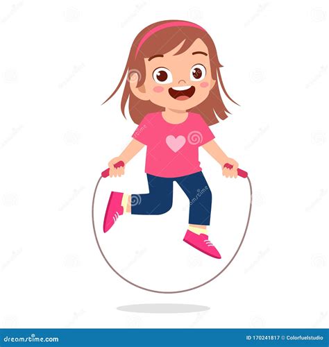 Happy Cute Kid Girl Play Jump Rope Cartoon Vector | CartoonDealer.com #170241817