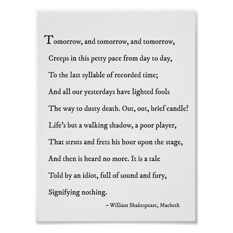 'Tomorrow, and tomorrow, and tomorrow...' Speech Poster | Zazzle.com | Words, Shakespeare quotes ...