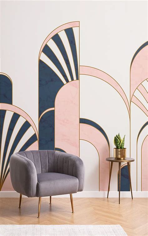 Blue & Pink Art Deco Arches Print Wallpaper Mural | Hovia UK | Interior deco, Art deco interior ...