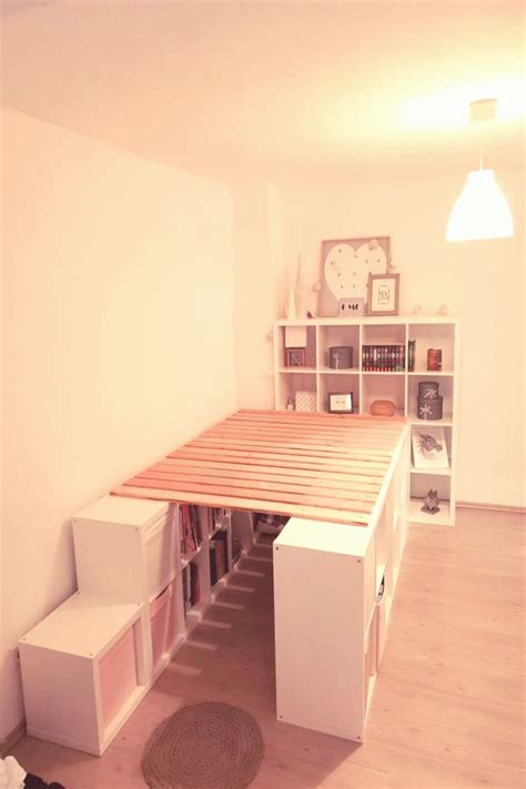 A loft bed made from Ikea Kallax shelves bed | Kallax ikea, Ikea kallax shelf, Kallax shelf