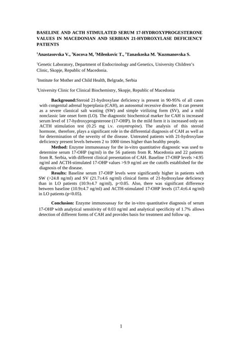 (PDF) Baseline and ACTH stimulated serum 17-hydroxyprogesterone values in Macedonian and Serbian ...