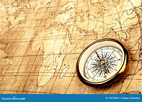 Compass on old map. stock image. Image of lost, fashioned - 12918045