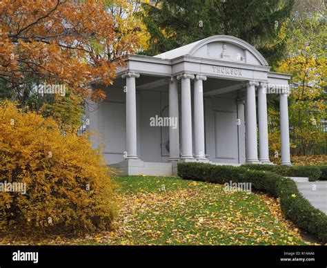 Thomson family mausoleum, Mount Pleasant Cemetery in Toronto with fall colors Stock Photo - Alamy