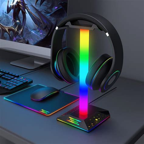 fr RGB Headphone Stand Dual USB Port Touch Control Desk Gaming Headset Holder | eBay