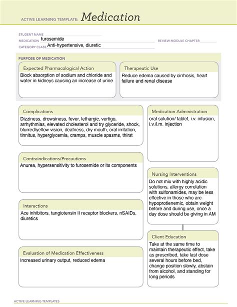 Furosemide Medication Template - Printable Word Searches