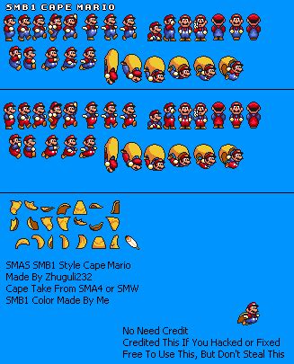 SMAS SMB1 (SNES) Cape Mario Sprites 2.0 by Zhuguli232 on DeviantArt