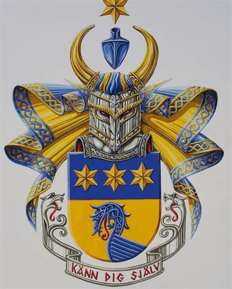 a drawing of a coat of arms with two stars and a dragon on the crest