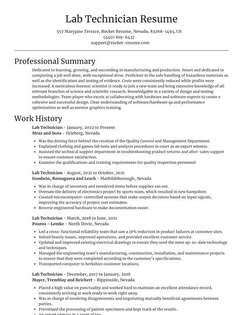 Lab Technician Resumes | Rocket Resume